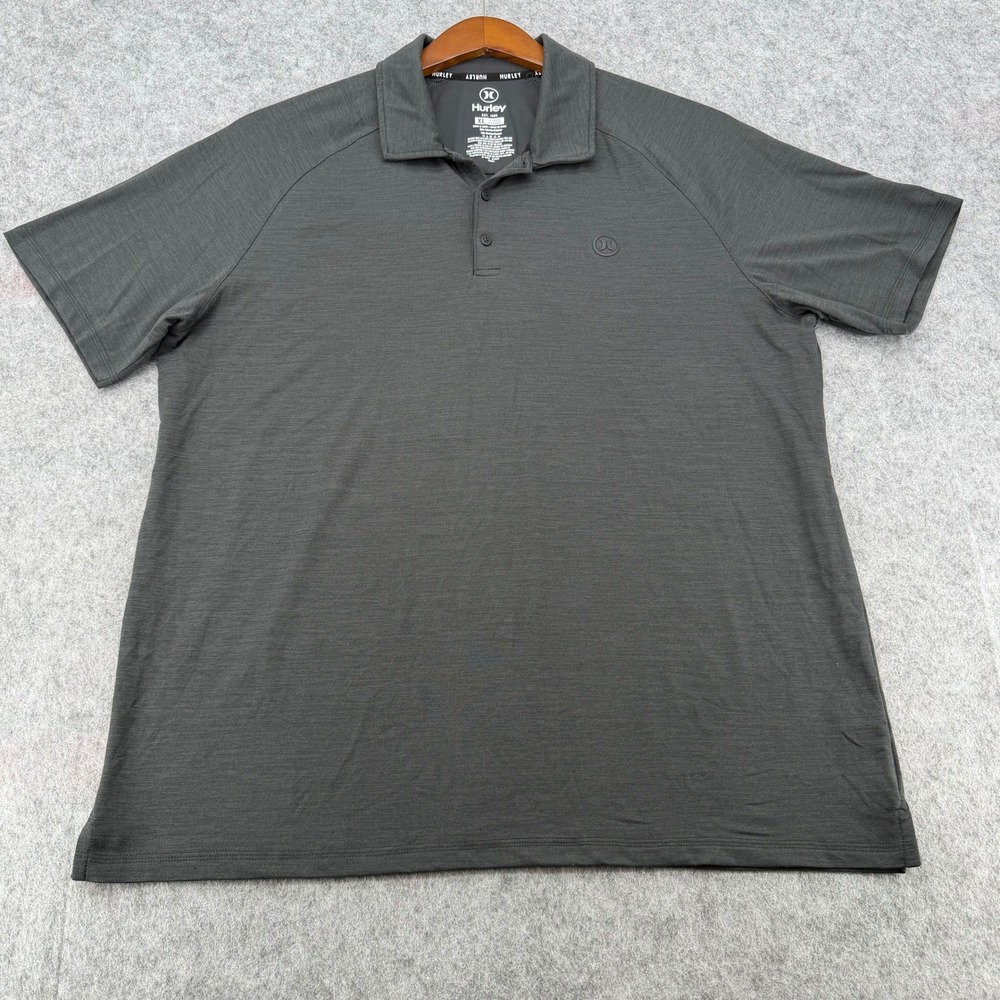 Hurley Mens XL Short Sleeve Polo Shirt Gray Heather Performance Stretch Logo